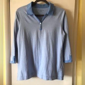 3/4 sleeve, blue and white stripe top.